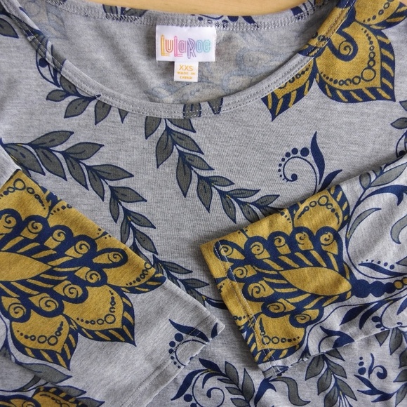 Lularoe Irma XXS Gray Navy Mustard Floral Lotus - Picture 3 of 3